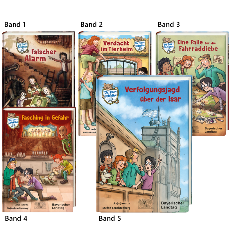 Bücher der Isar-Detektive: Falscher Alarm, Verdacht im Tierheim, Eine Falle für die Fahrraddiebe, Fasching in Gefahr & Verfolgungsjagd über der Isar